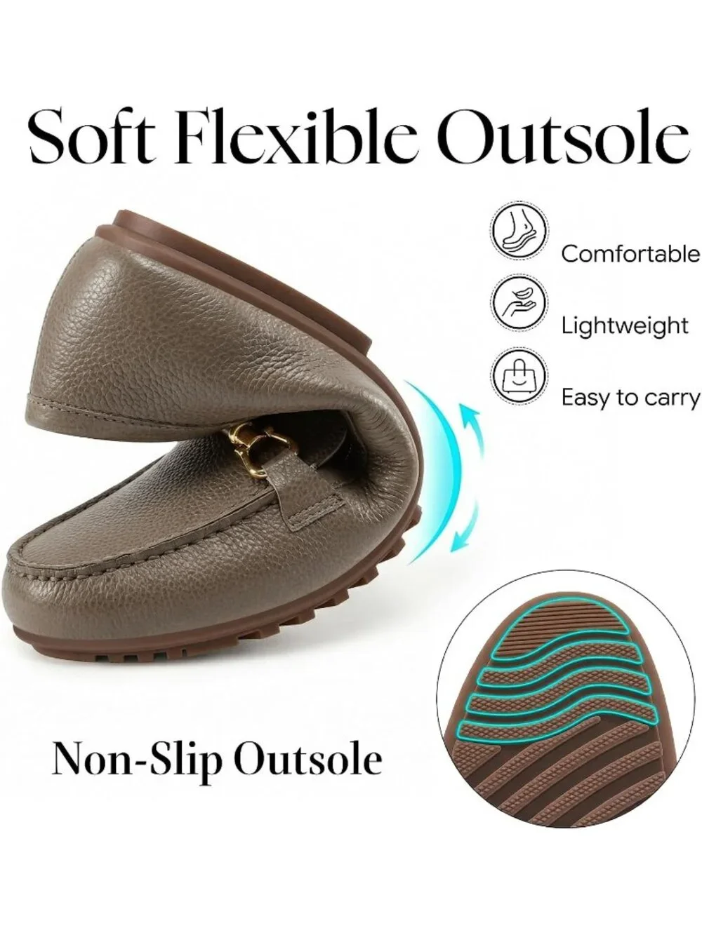 Women's Grey Faux Leather Comfortable Casual Moccasins Flexible Flats Shoes